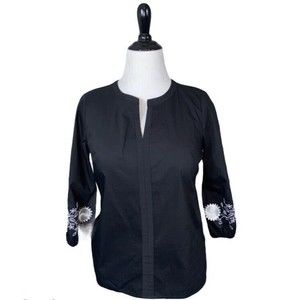 Liz Claiborne Hobo Style Floral Emborder Sleeves Top Size S Small